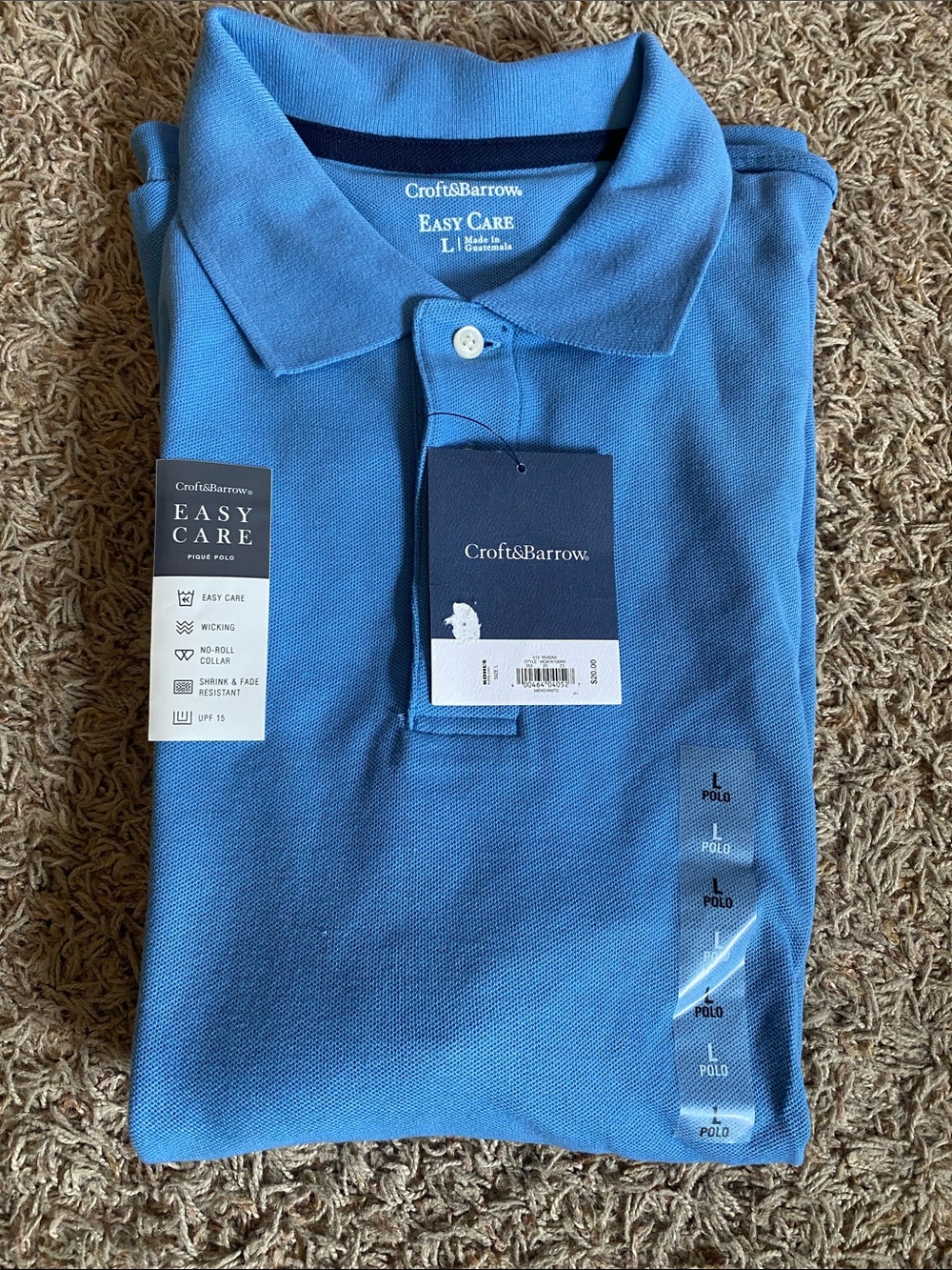 croft & barrow Light Blue Men's Easy Care Polo Large